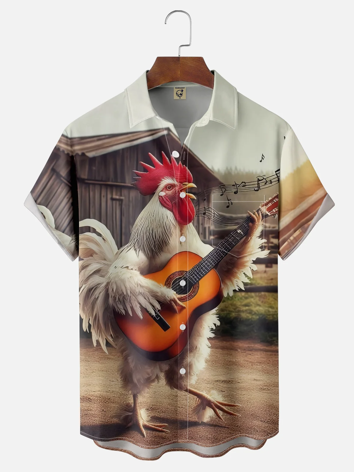 Moisture Wicking Fun Guitar Chicken Chest Pocket Hawaiian Shirt