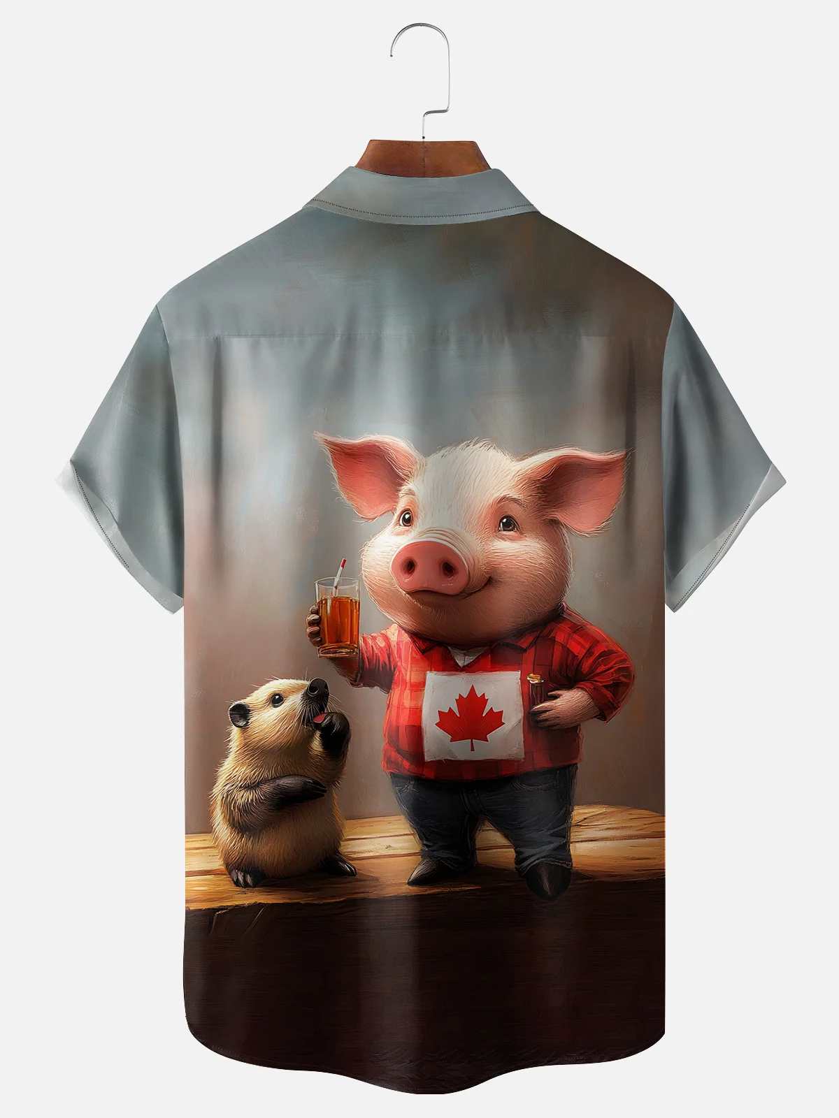 Moisture-wicking Canada Day Beaver Pig Chest Pocket Casual Shirt