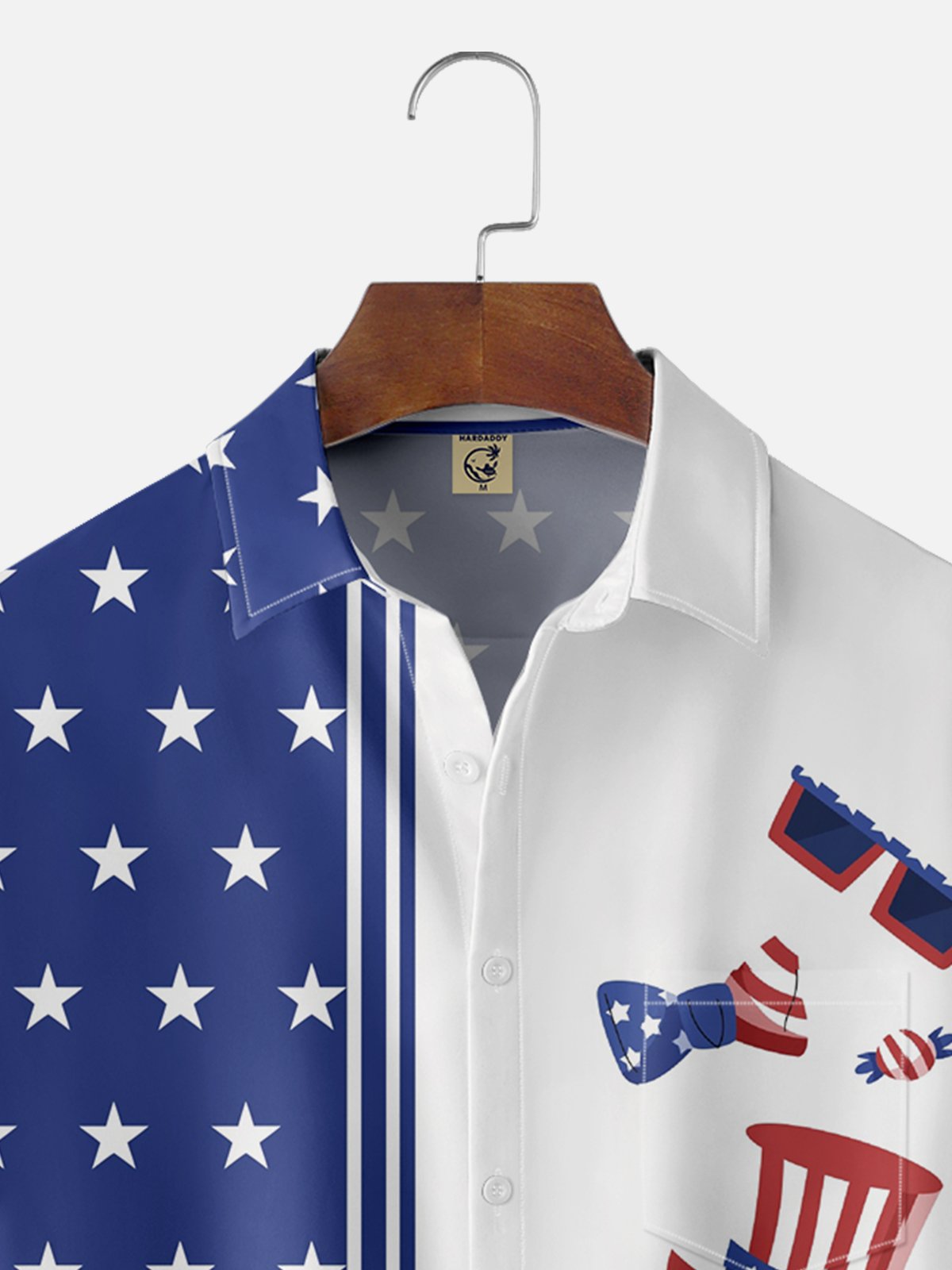 Moisture-wicking American National Day Elements Chest Pocket Hawaiian Shirt