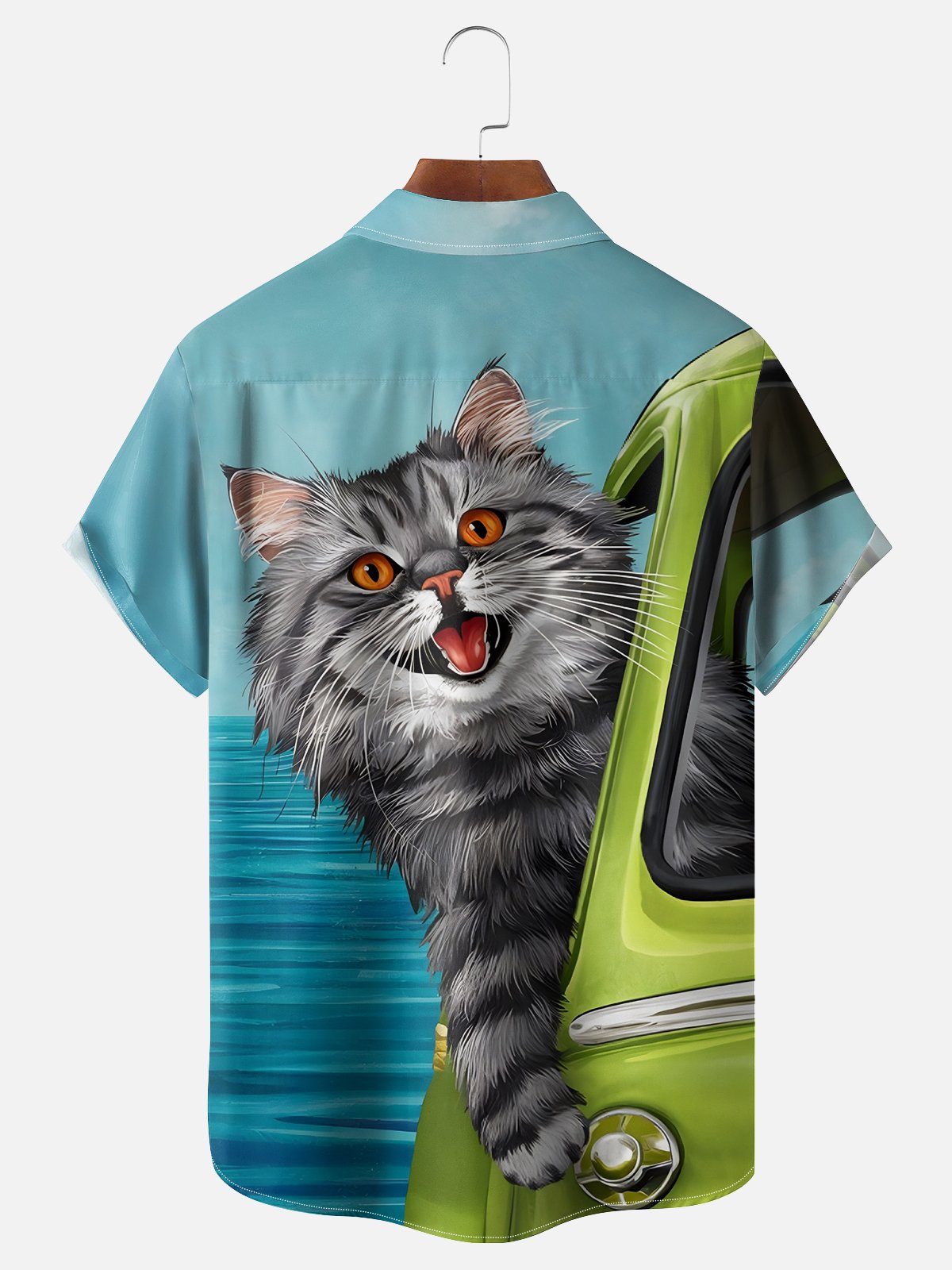 Moisture Wicking Funny Cat Chest Pocket Hawaiian Shirt