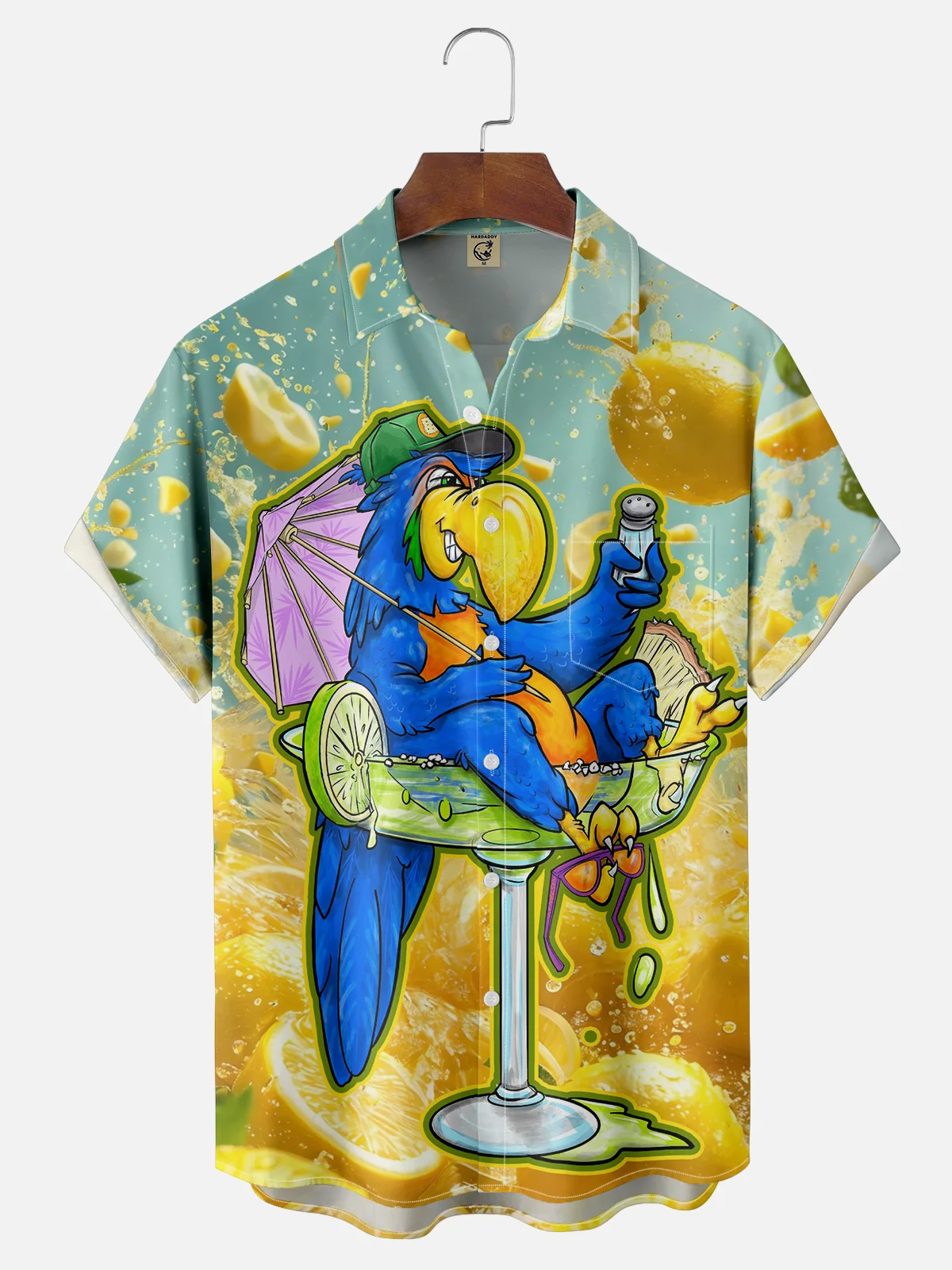 Moisture-wicking Art Illustrator Collaboration Parrot Chest Pocket Hawaiian Shirt