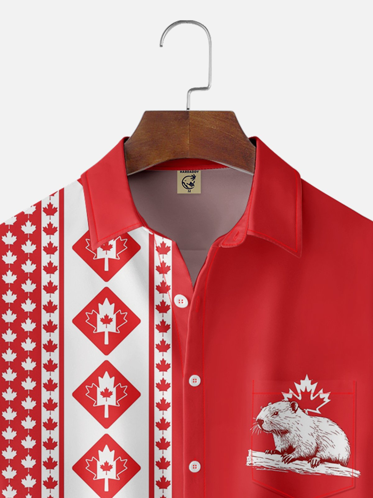 Moisture-wicking Canada Day Beaver Chest Pocket Bowling Shirt