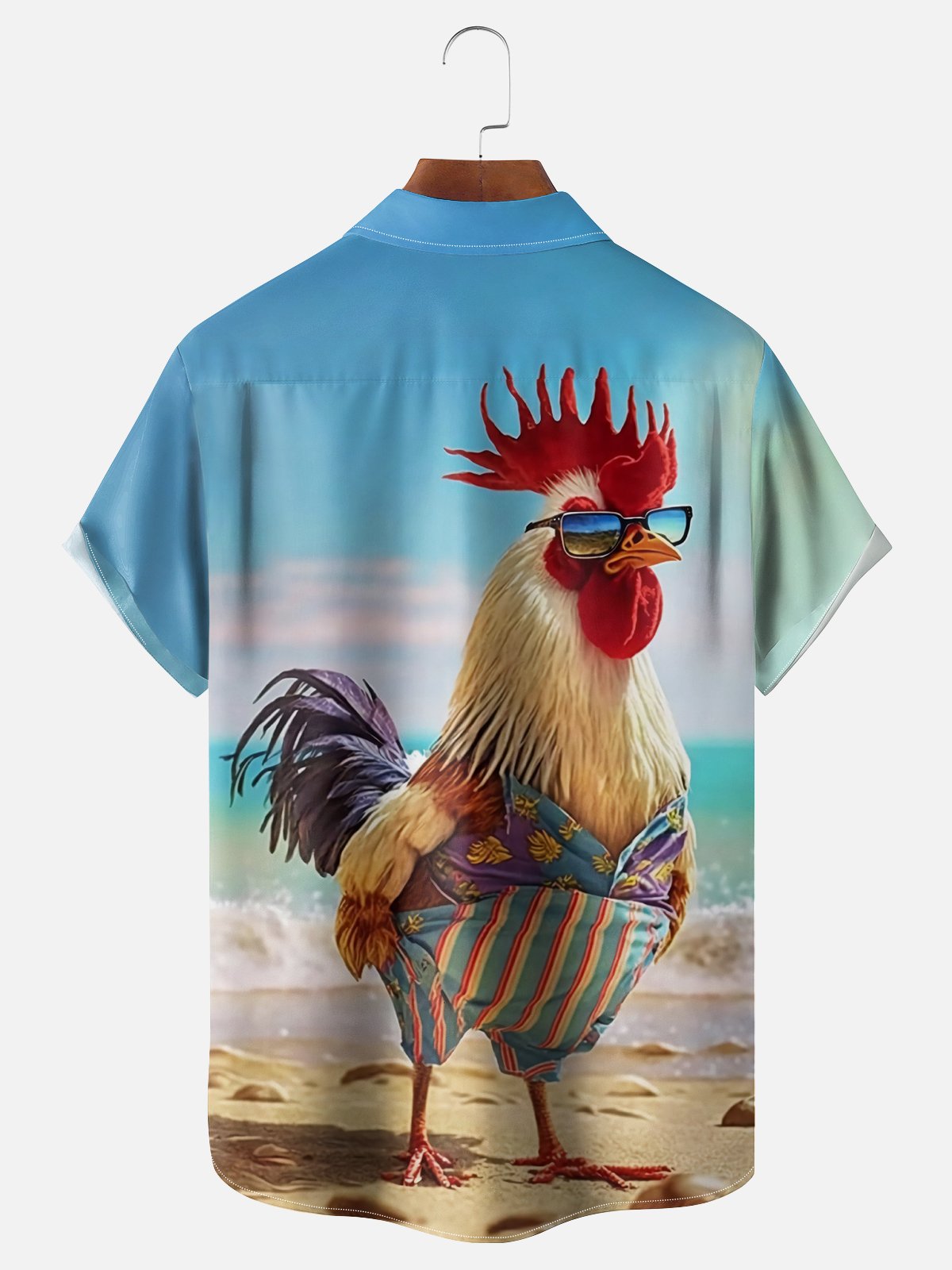 Moisture Wicking Fun Beach Chicken Chest Pocket Hawaiian Shirt