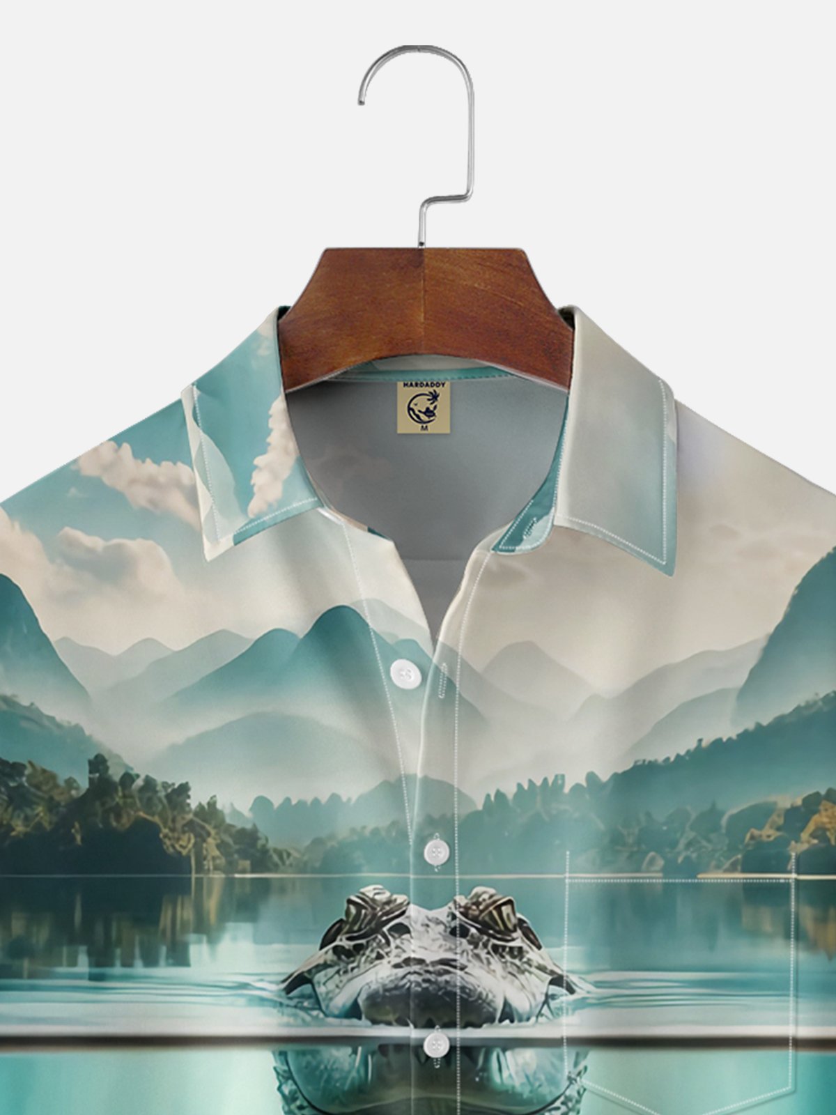 Moisture Wicking Heart Crocodile Chest Pocket Hawaiian Shirt