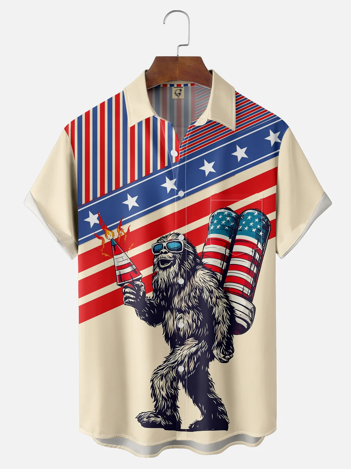 Moisture-wicking American National Day Bigfoot Chest Pocket Casual Shirt