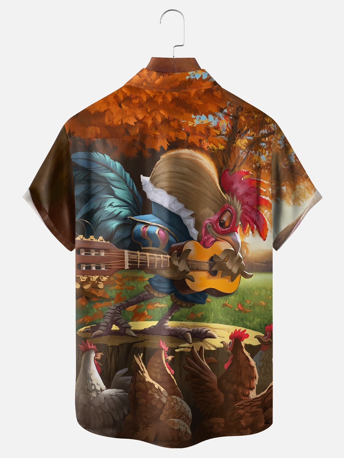 Moisture Wicking Fun Guitar Chicken Chest Pocket Hawaiian Shirt