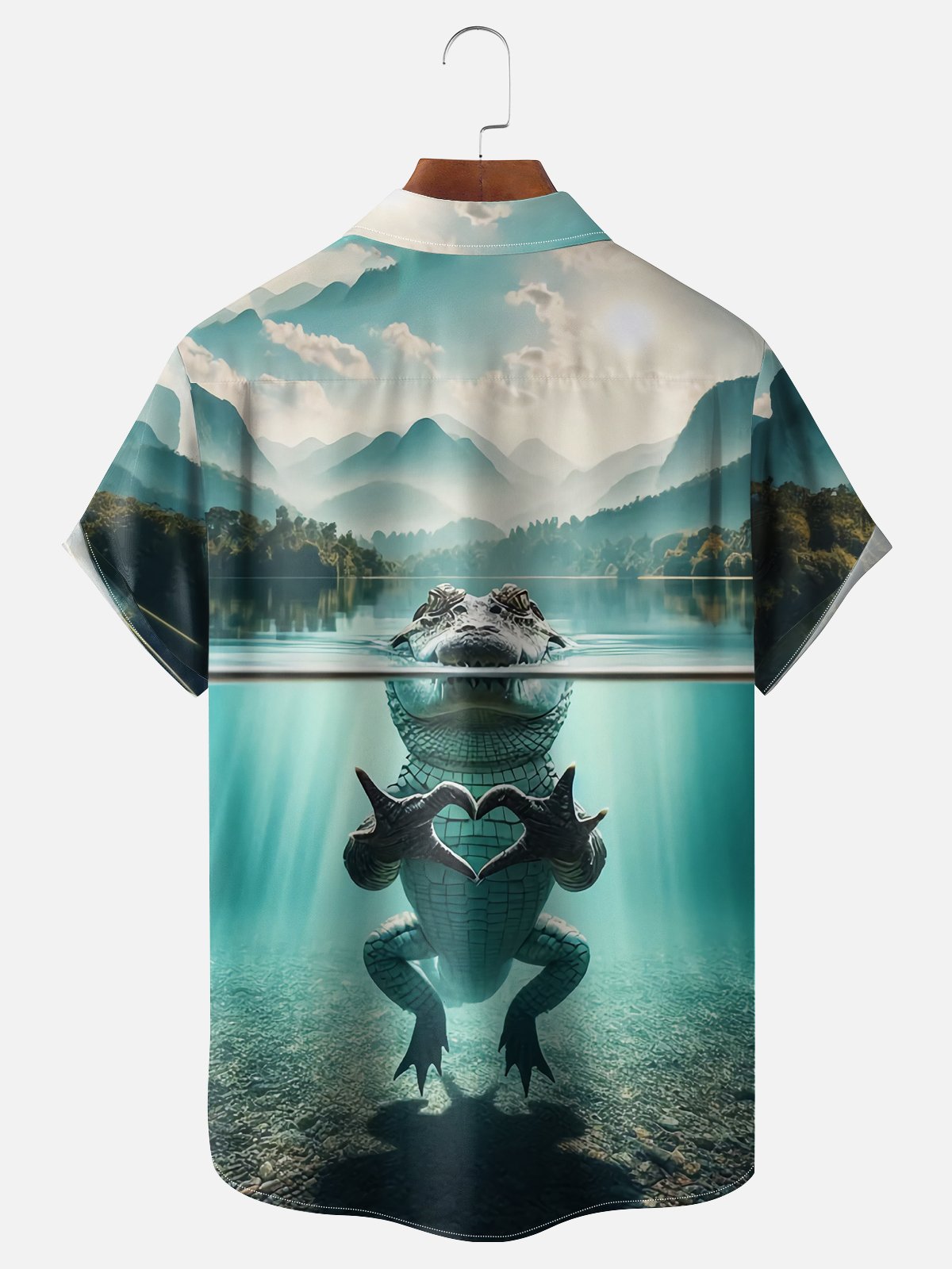 Moisture Wicking Heart Crocodile Chest Pocket Hawaiian Shirt