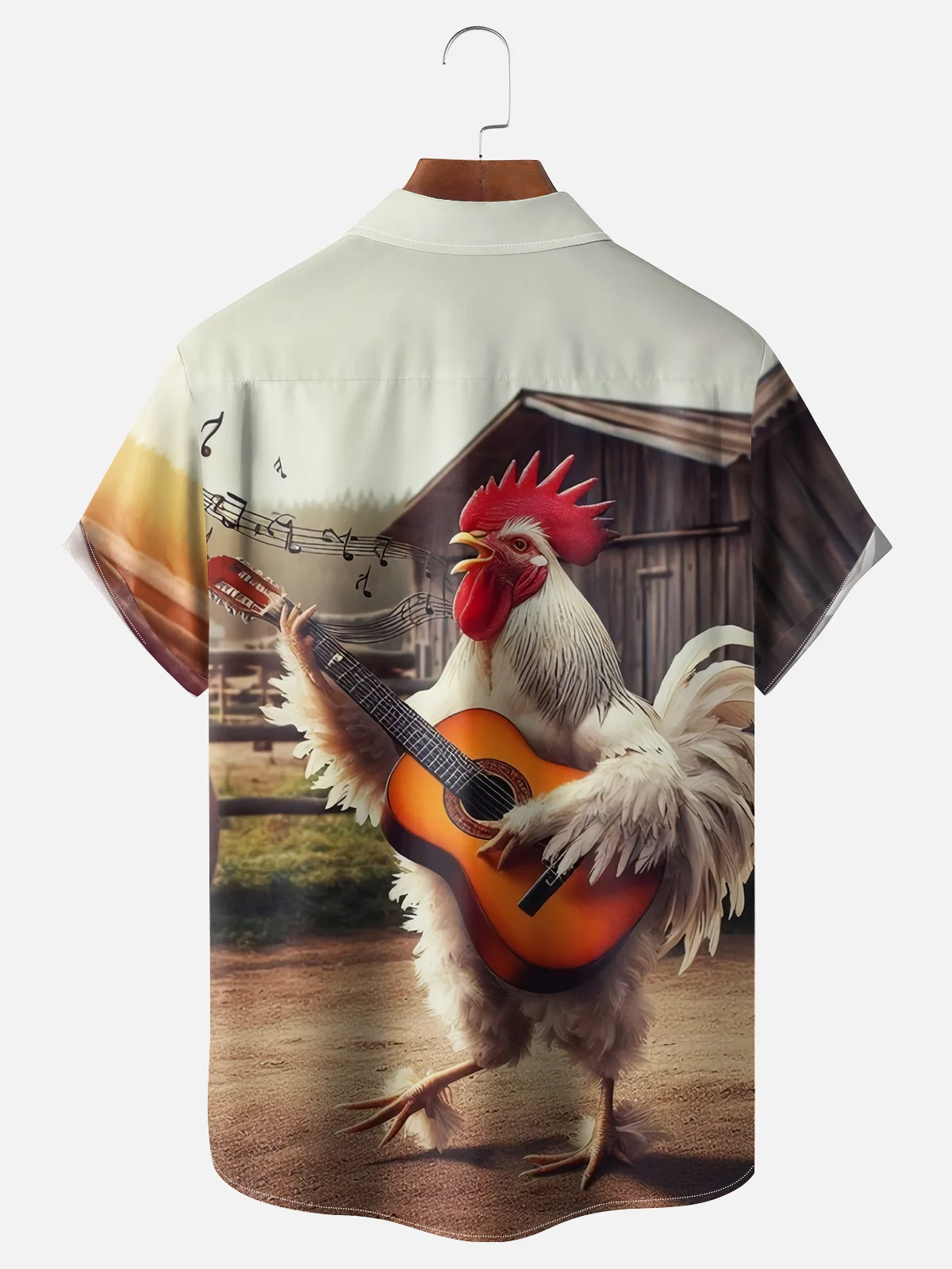 Moisture Wicking Fun Guitar Chicken Chest Pocket Hawaiian Shirt
