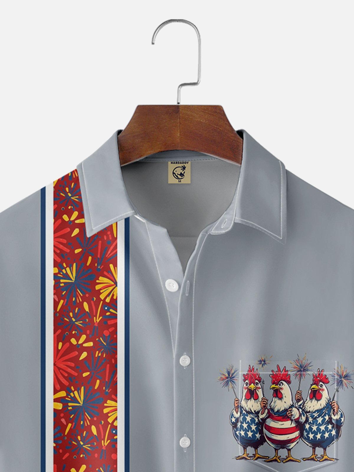 Moisture-wicking American National Day Chicken Chest Pocket Bowling Shirt