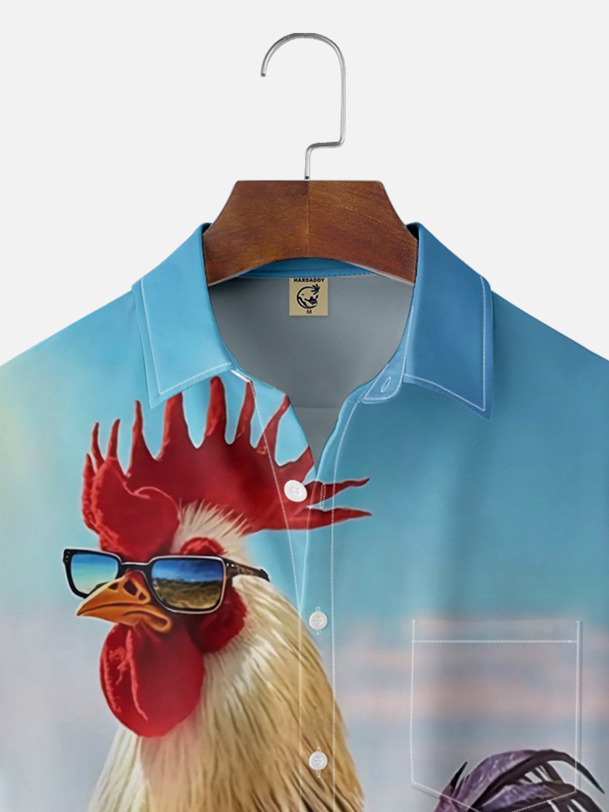 Moisture Wicking Fun Beach Chicken Chest Pocket Hawaiian Shirt