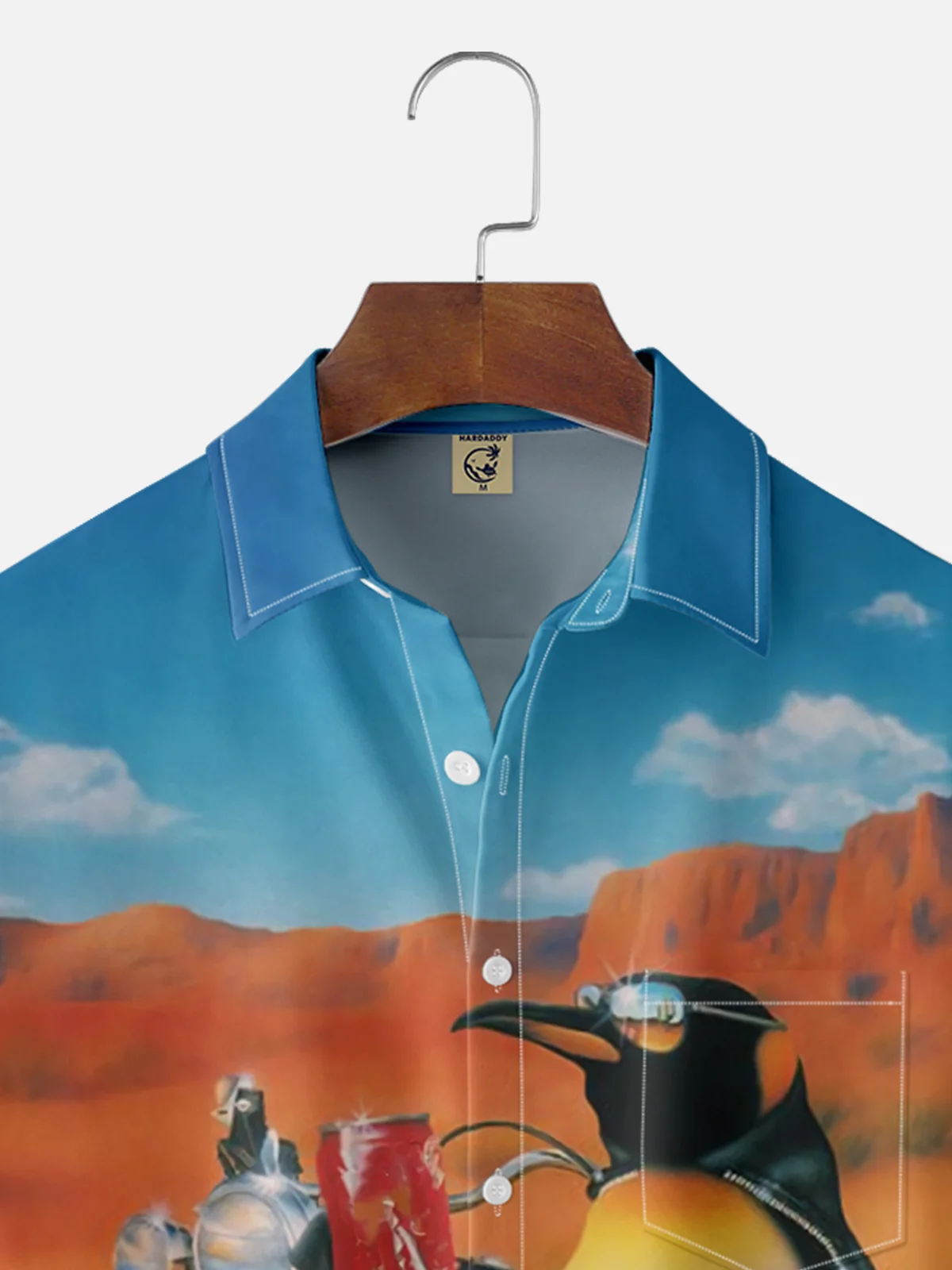 Moisture Wicking Motorcycle Penguin Chest Pocket Hawaiian Shirt