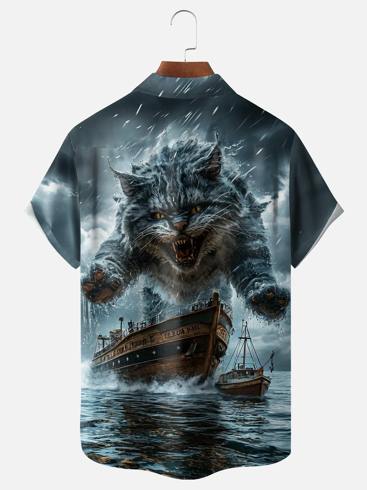 Moisture Wicking Pirate Cat Chest Pocket Hawaiian Shirt