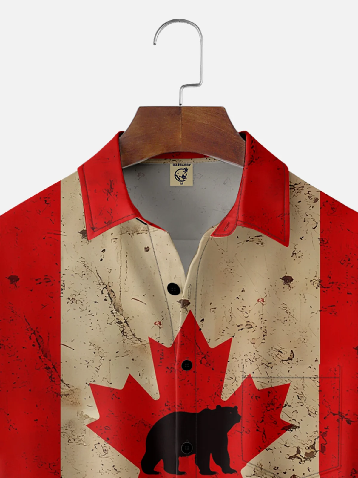 Moisture-wicking Canada Day Maple Leaf Bear Chest Pocket Hawaiian Shirt