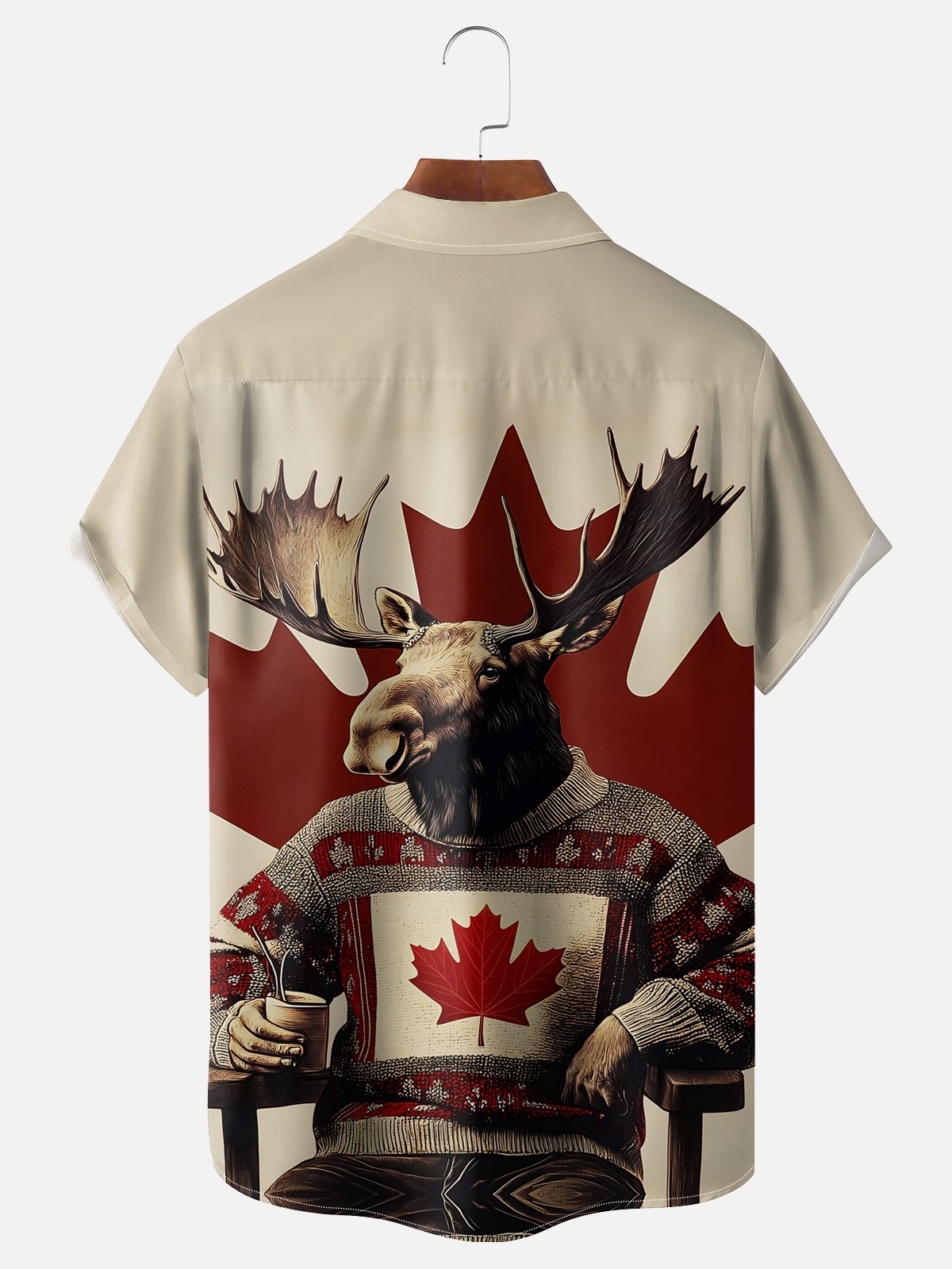 Moisture-wicking Canada Day Reindeer Maple Leaf Chest Pocket Casual Shirt