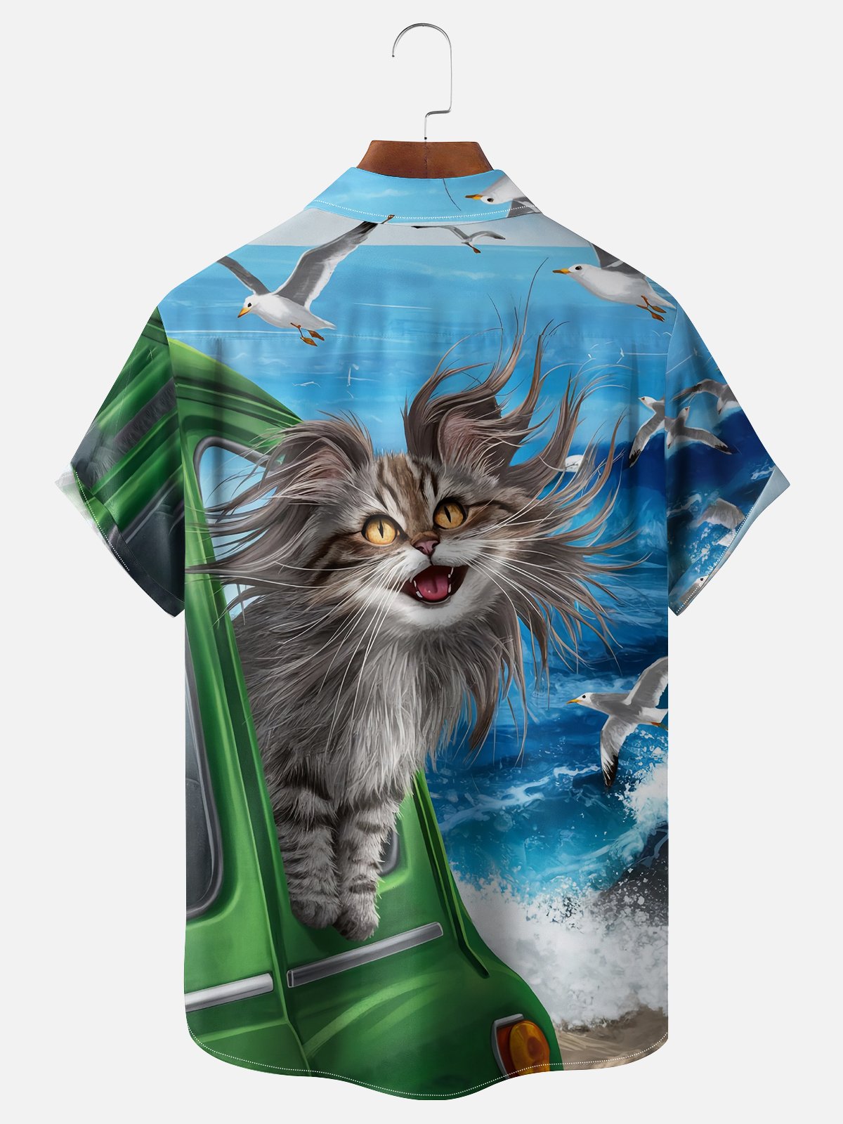 Moisture Wicking Funny Cat Chest Pocket Hawaiian Shirt