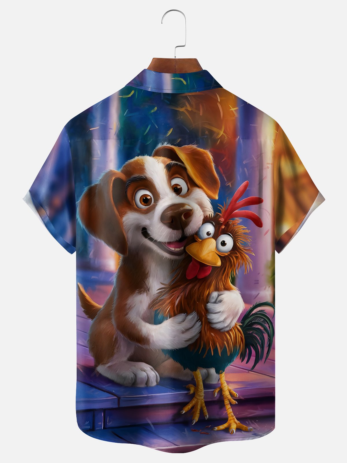 Moisture Wicking Funny Dog Chicken Chest Pocket Hawaiian Shirt