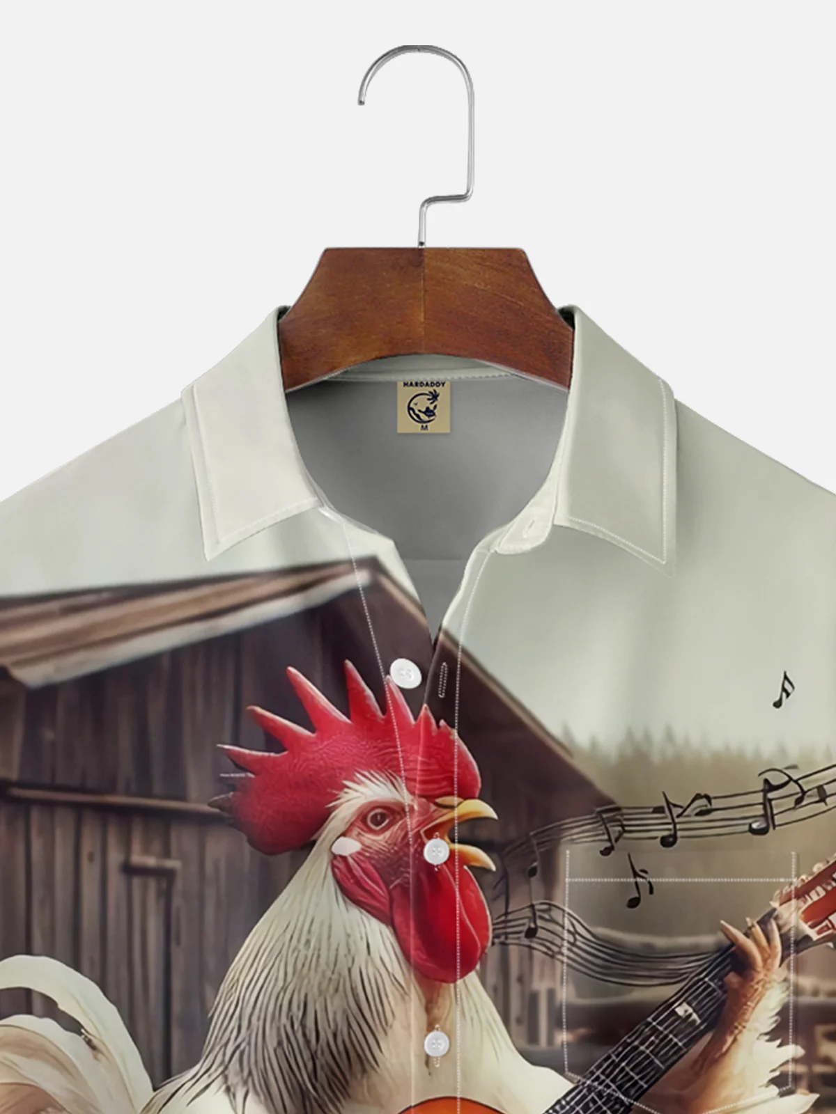 Moisture Wicking Fun Guitar Chicken Chest Pocket Hawaiian Shirt