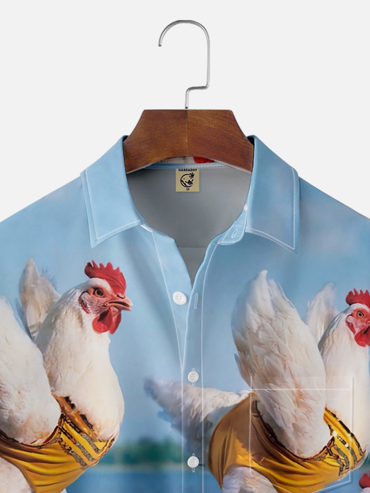Moisture Wicking Fun Surf Chicken Chest Pocket Hawaiian Shirt
