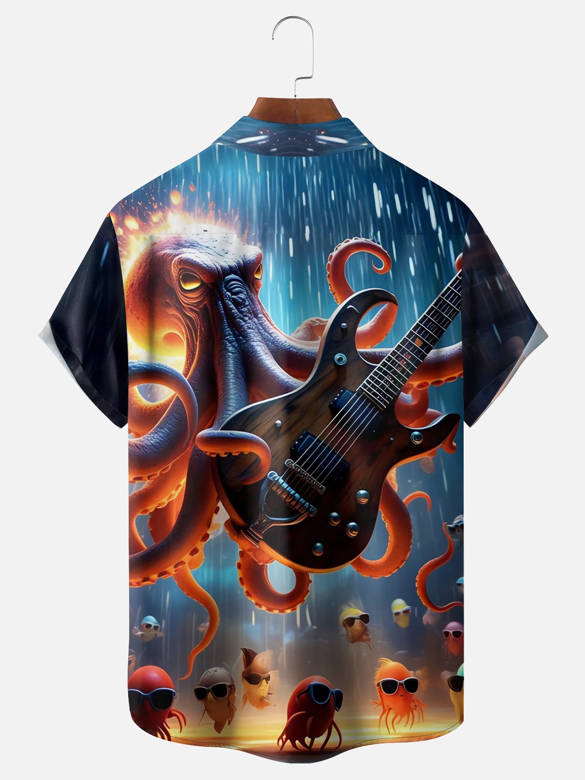 Moisture Wicking Guitar Octopus Chest Pocket Hawaiian Shirt