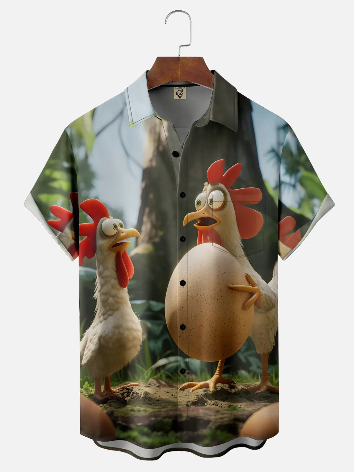 Moisture Wicking Funny Chicken Chest Pocket Hawaiian Shirt