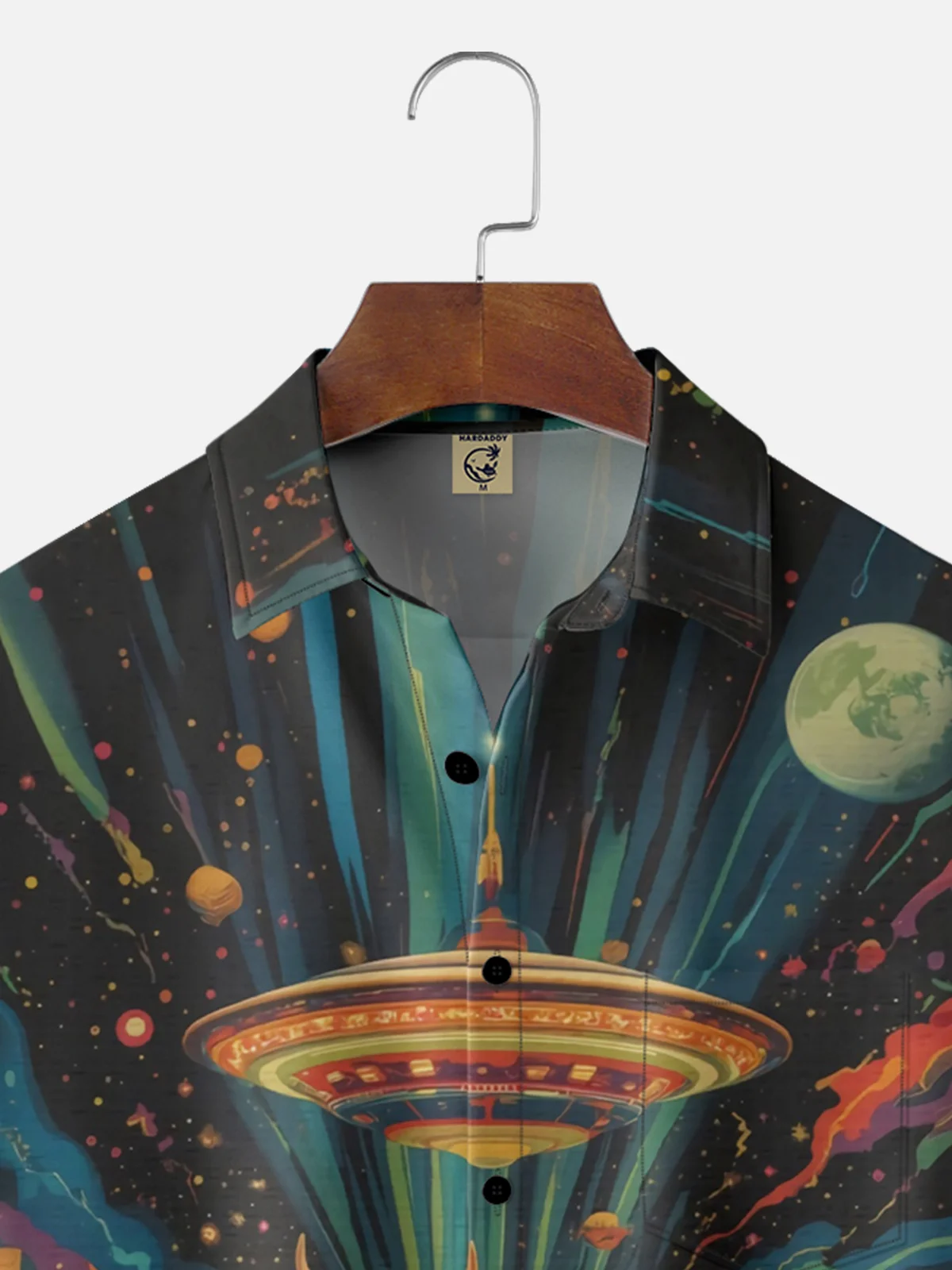 Moisture-wicking Cow Unidentified Flying Object Universe Chest Pocket Casual Shirt