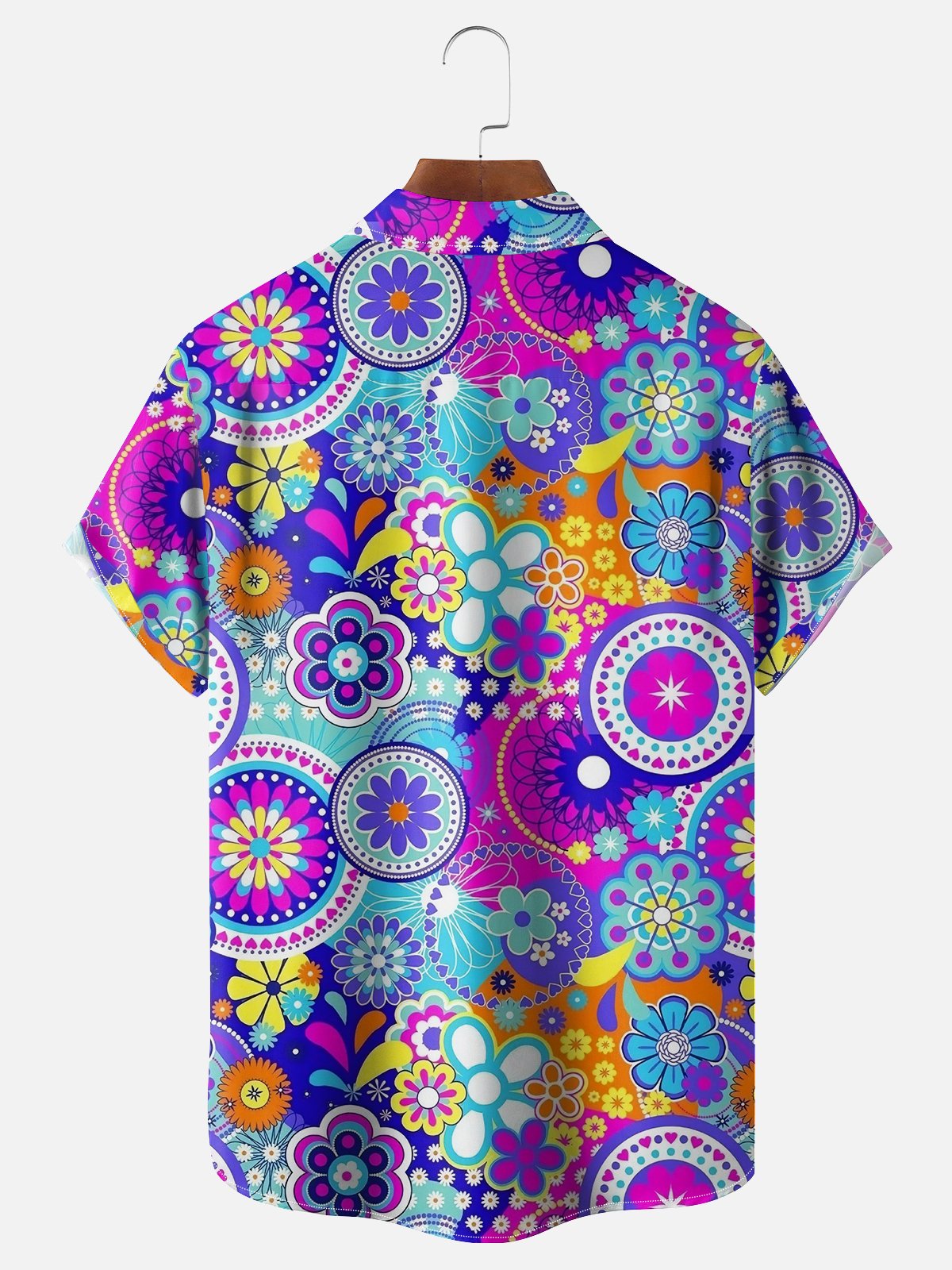 Moisture-wicking Flower Geometric Multicolor Chest Pocket Hawaiian Shirt