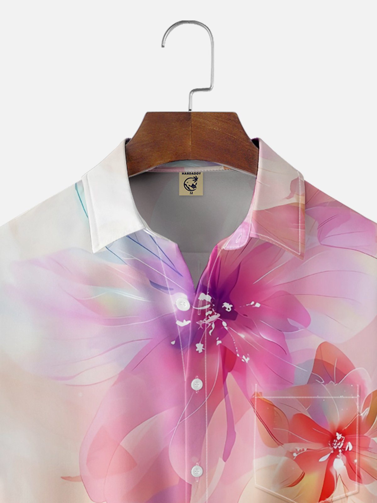 Moisture-wicking Floral Gradient Color Chest Pocket Hawaiian Shirt