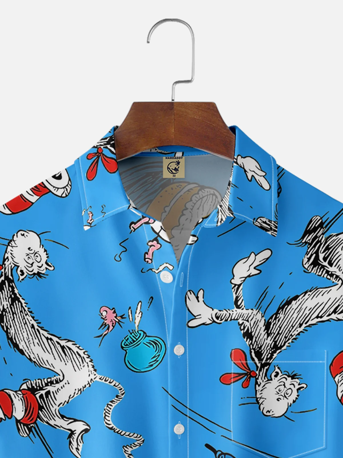 Tall Size Moisture-wicking Vintage Classic Seuss Art Dr. Chest Pocket Casual Shirt