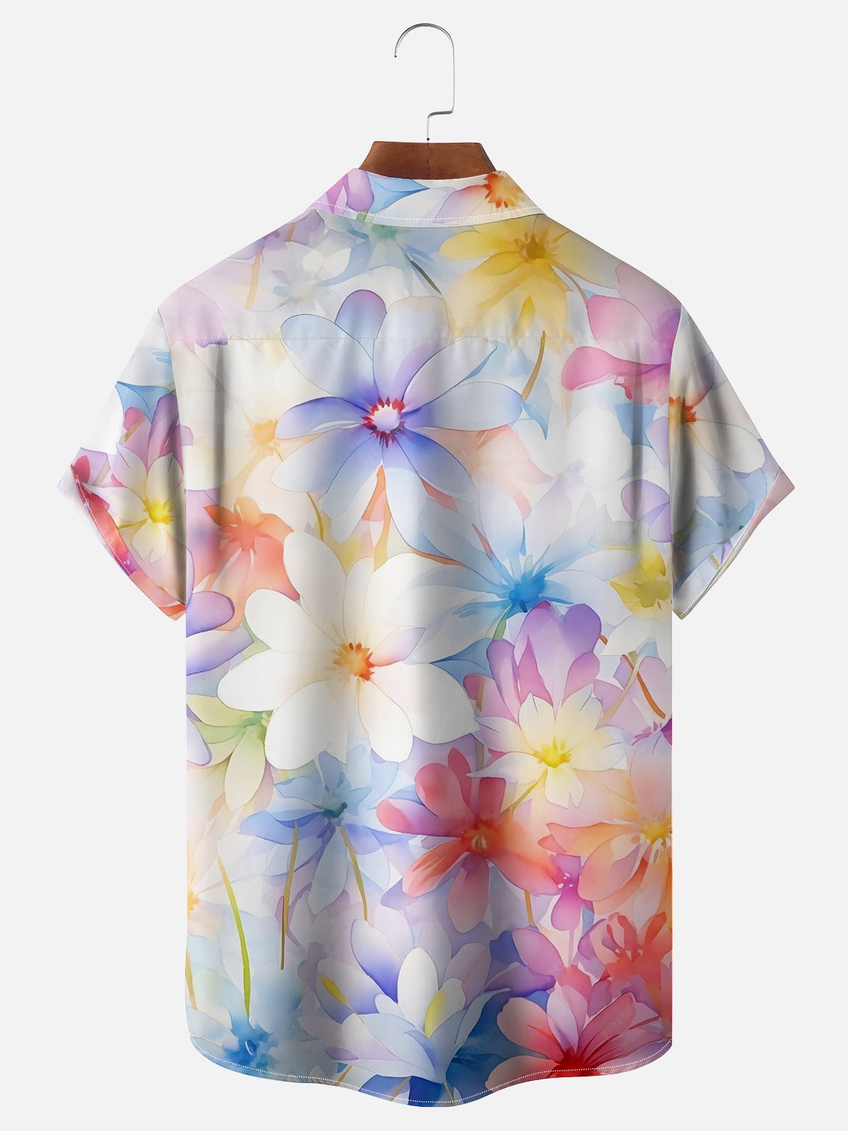 Moisture-wicking Floral Gradient Color Chest Pocket Hawaiian Shirt