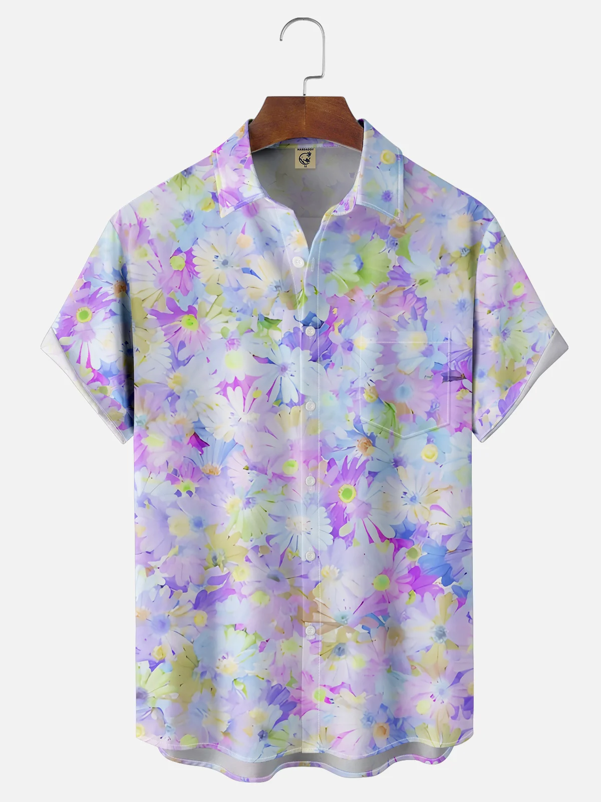 Moisture-wicking Floral Gradient Color Chest Pocket Hawaiian Shirt