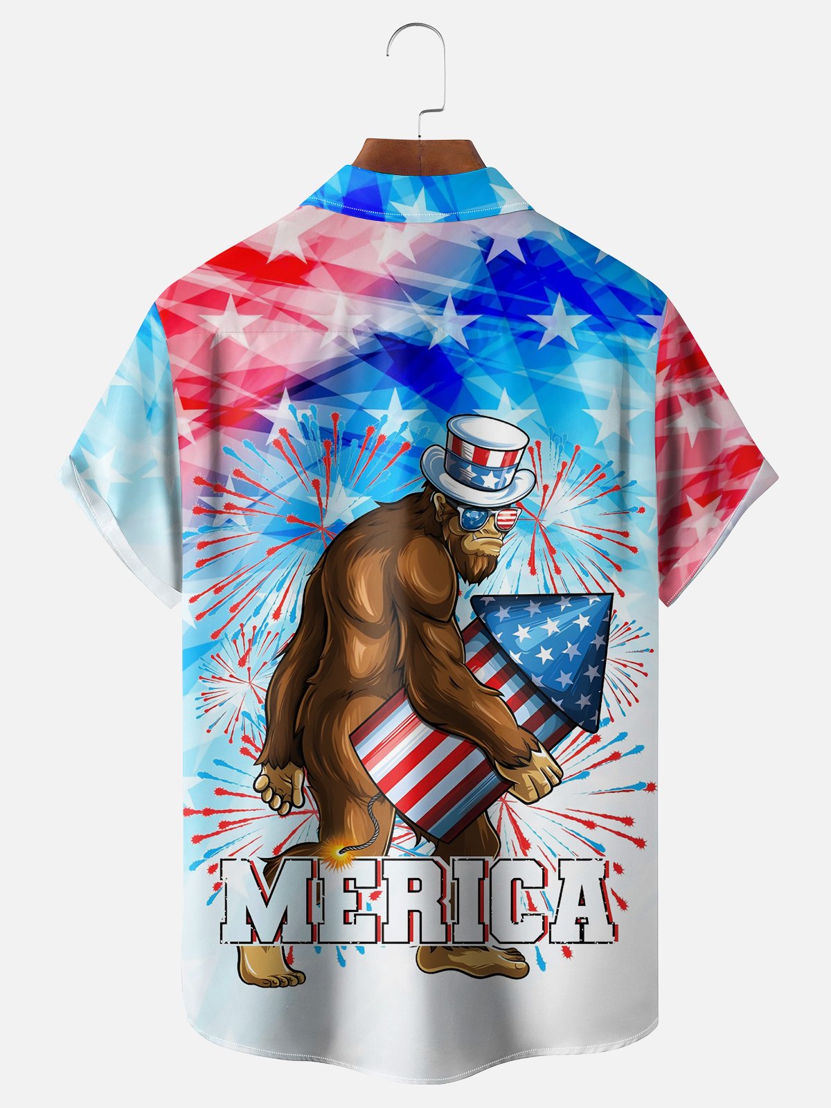 Moisture-wicking Independence Day Bigfoot Merica Chest Pocket Casual Shirt
