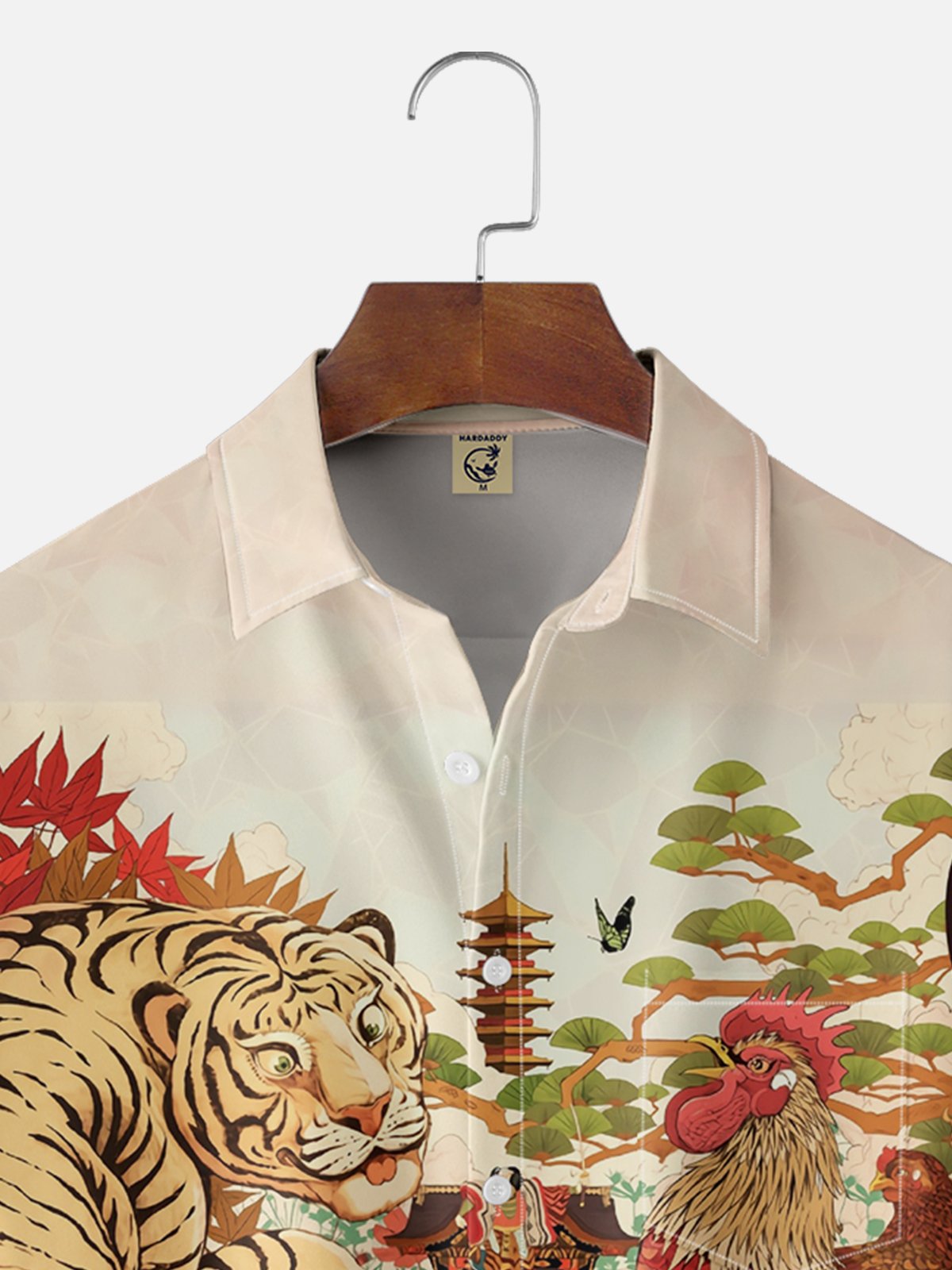 Moisture-wicking Tiger Rooster Japanese Culture Chest Pocket Casual Shirt