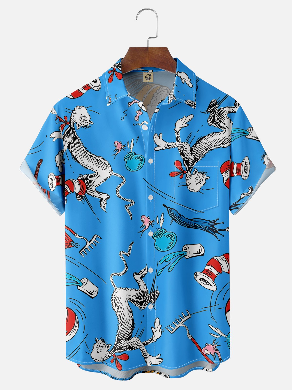 Tall Size Moisture-wicking Vintage Classic Seuss Art Dr. Chest Pocket Casual Shirt