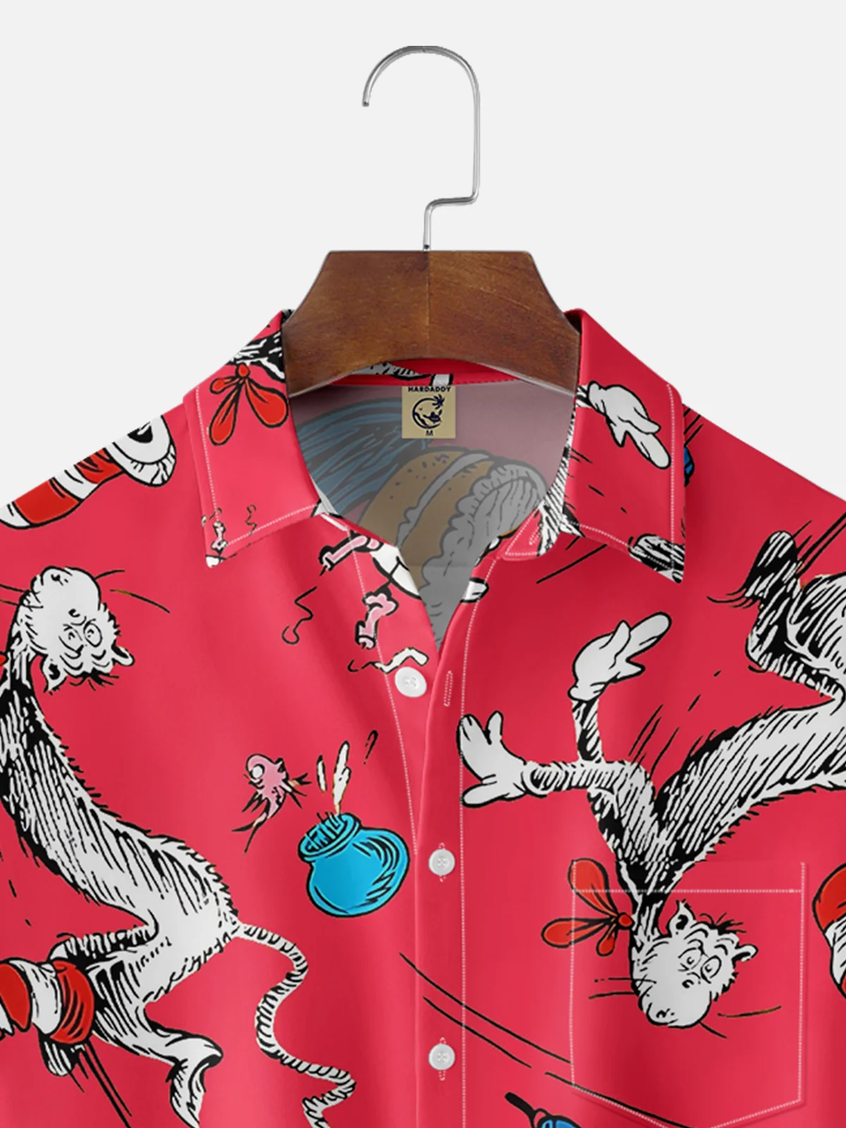 Tall Size Moisture-wicking Vintage Classic Seuss Art Dr. Chest Pocket Casual Shirt