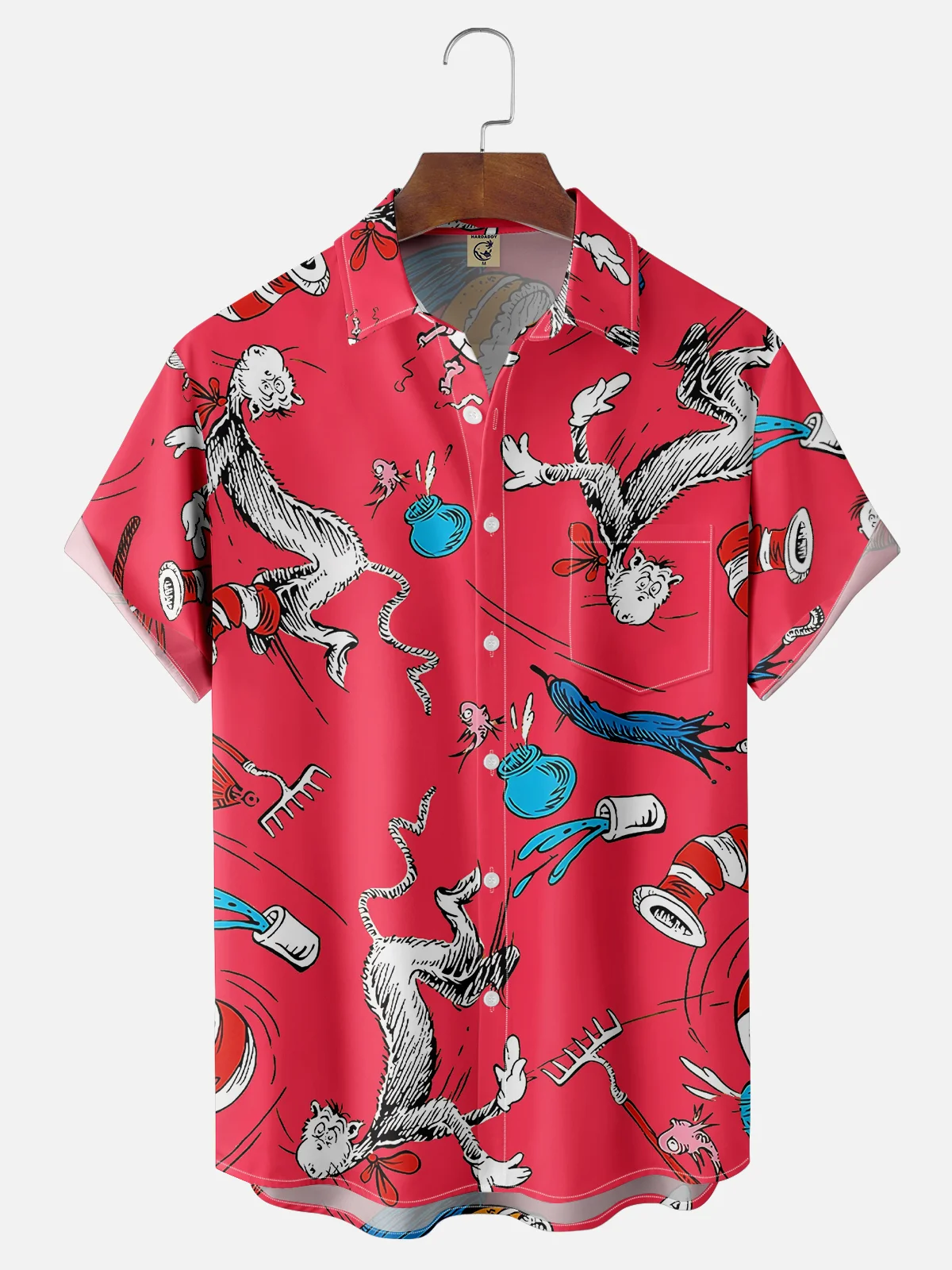Tall Size Moisture-wicking Vintage Classic Seuss Art Dr. Chest Pocket Casual Shirt