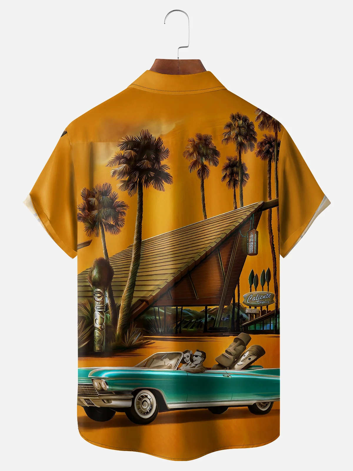 Moisture-wicking Car Tiki Coconut Tree Chest Pocket Hawaiian Shirt