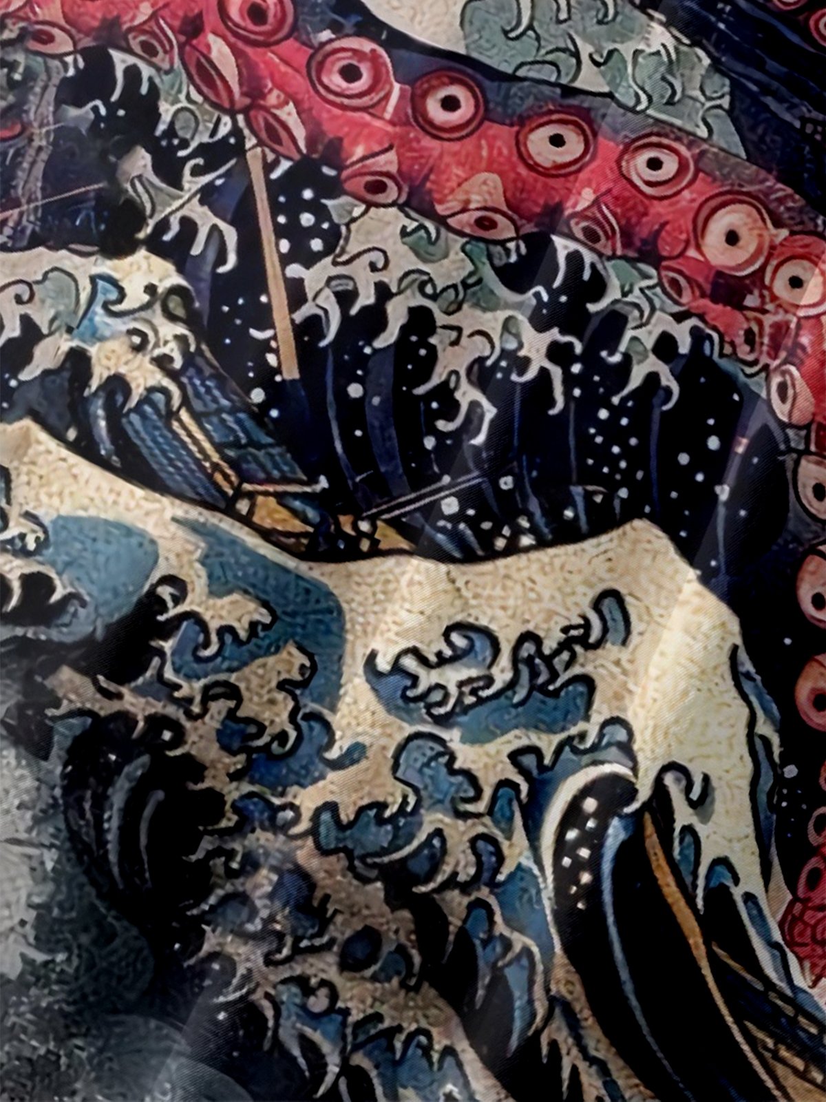 Moisture-wicking Octopus Ukiyo-e Chest Pocket Casual Shirt