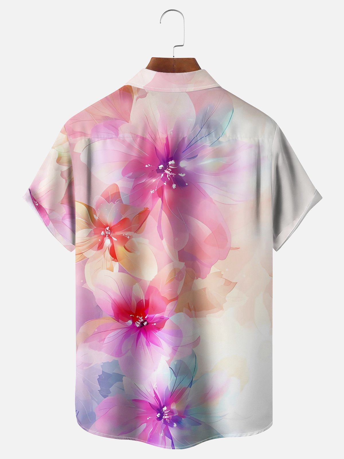 Moisture-wicking Floral Gradient Color Chest Pocket Hawaiian Shirt