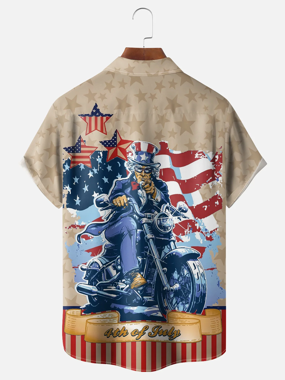 Moisture-wicking Independence Day American Flag Motorcycle Chest Pocket Casual Shirt