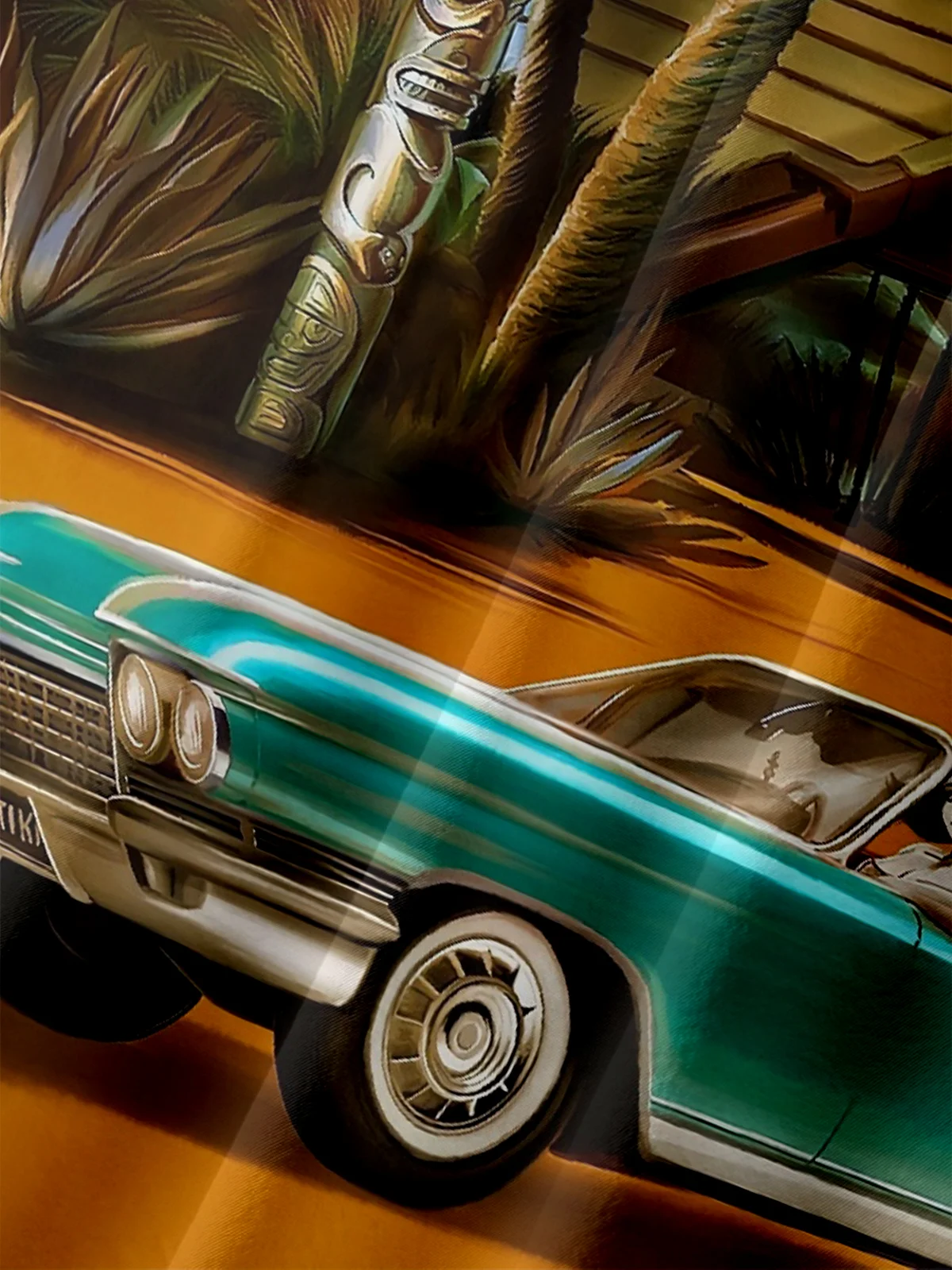 Moisture-wicking Car Tiki Coconut Tree Chest Pocket Hawaiian Shirt