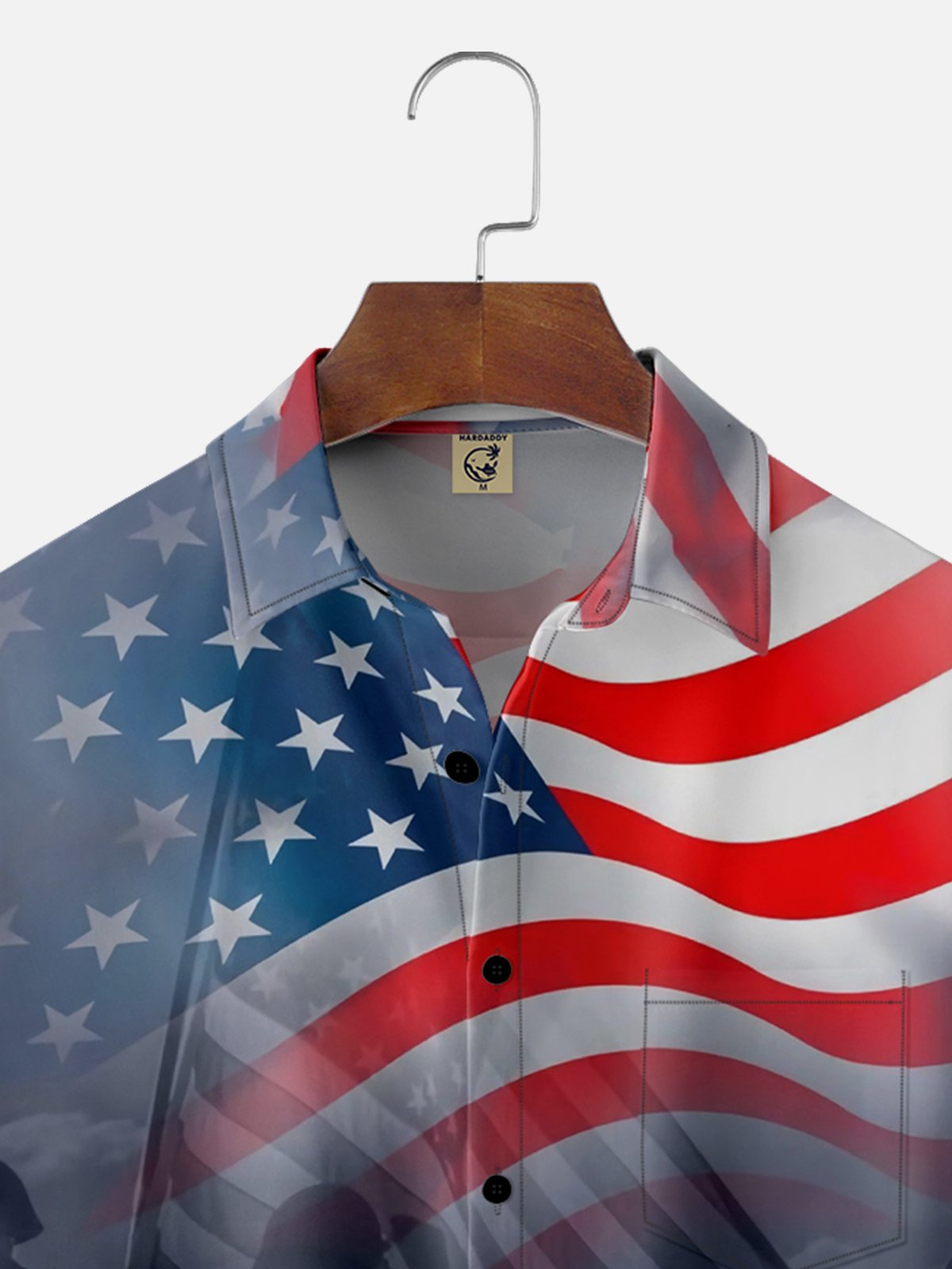 Tall Size Moisture-wicking Memorial Day American Flag Chest Pocket Casual Shirt