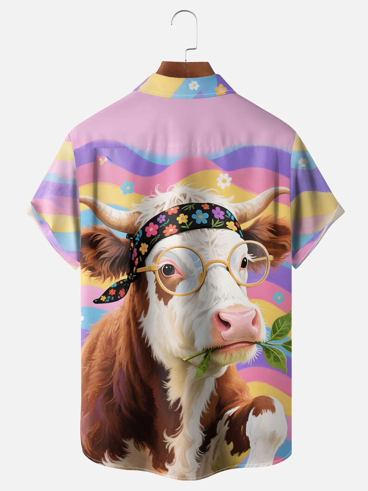 Moisture-wicking Cow Chest Pocket Hawaiian Shirt