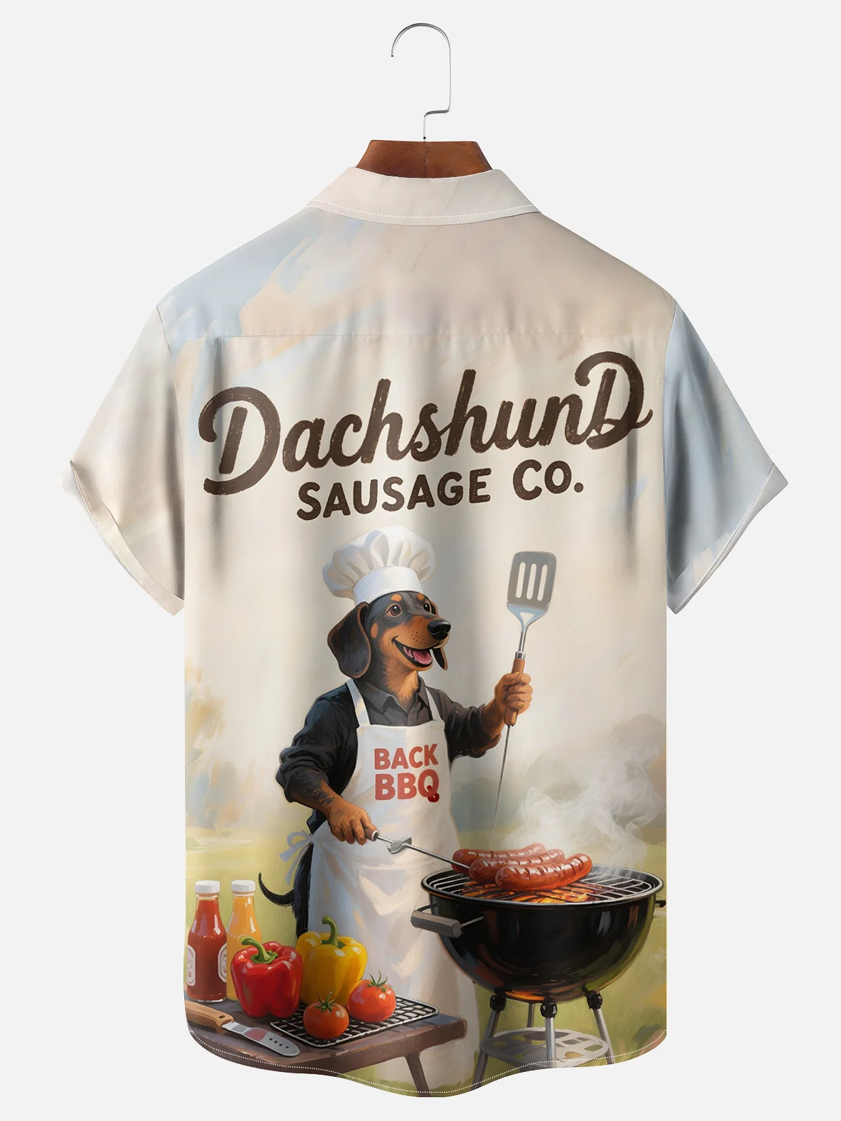 Moisture-wicking Dachshund BBQ Chest Pocket Casual Shirt