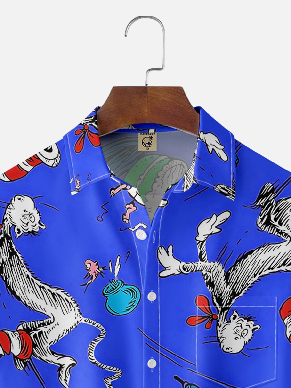 Tall Size Moisture-wicking Vintage Classic Seuss Art Dr. Chest Pocket Casual Shirt