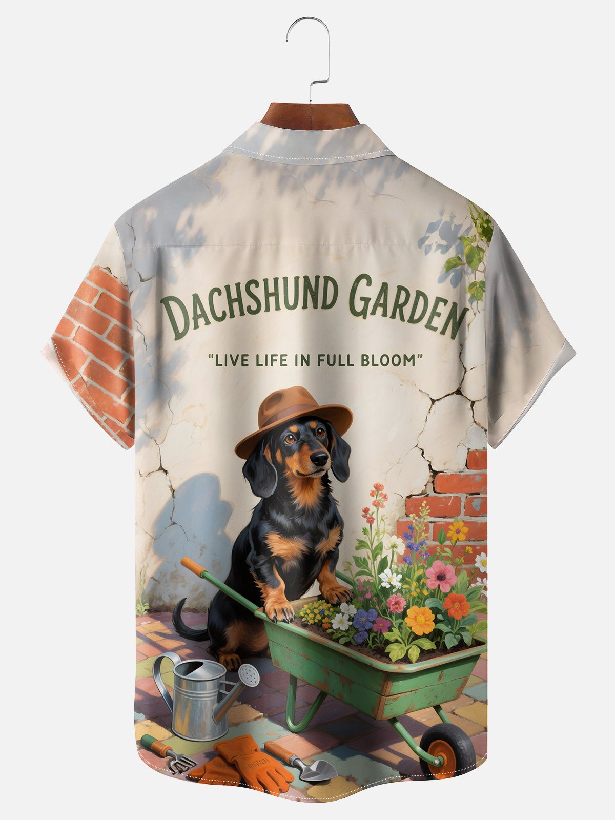 Moisture-wicking Dachshund Garden Chest Pocket Hawaiian Shirt