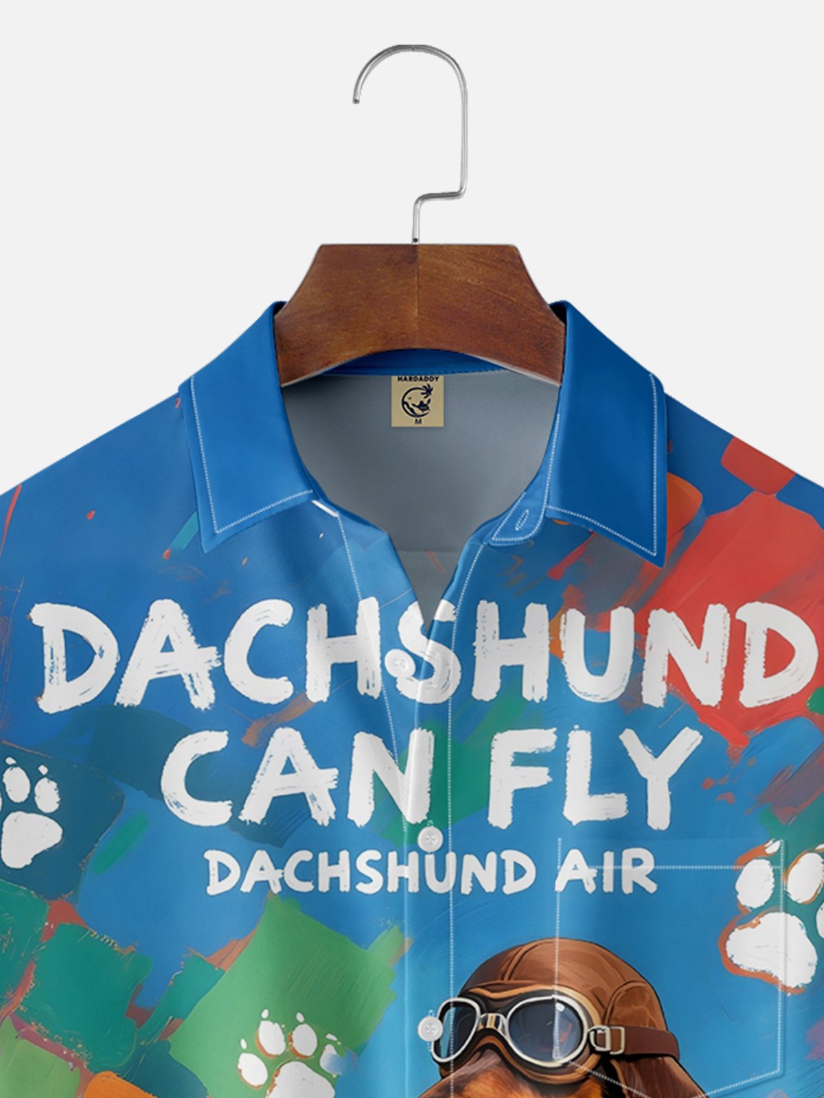 Moisture-wicking Dachshund Flying Plane Chest Pocket Hawaiian Shirt