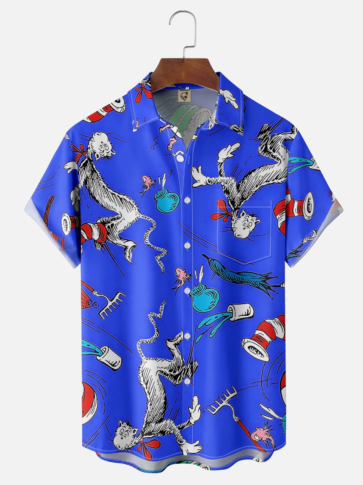 Tall Size Moisture-wicking Vintage Classic Seuss Art Dr. Chest Pocket Casual Shirt