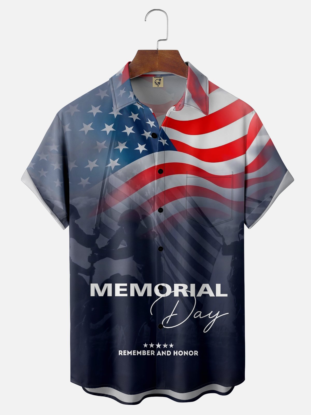 Tall Size Moisture-wicking Memorial Day American Flag Chest Pocket Casual Shirt