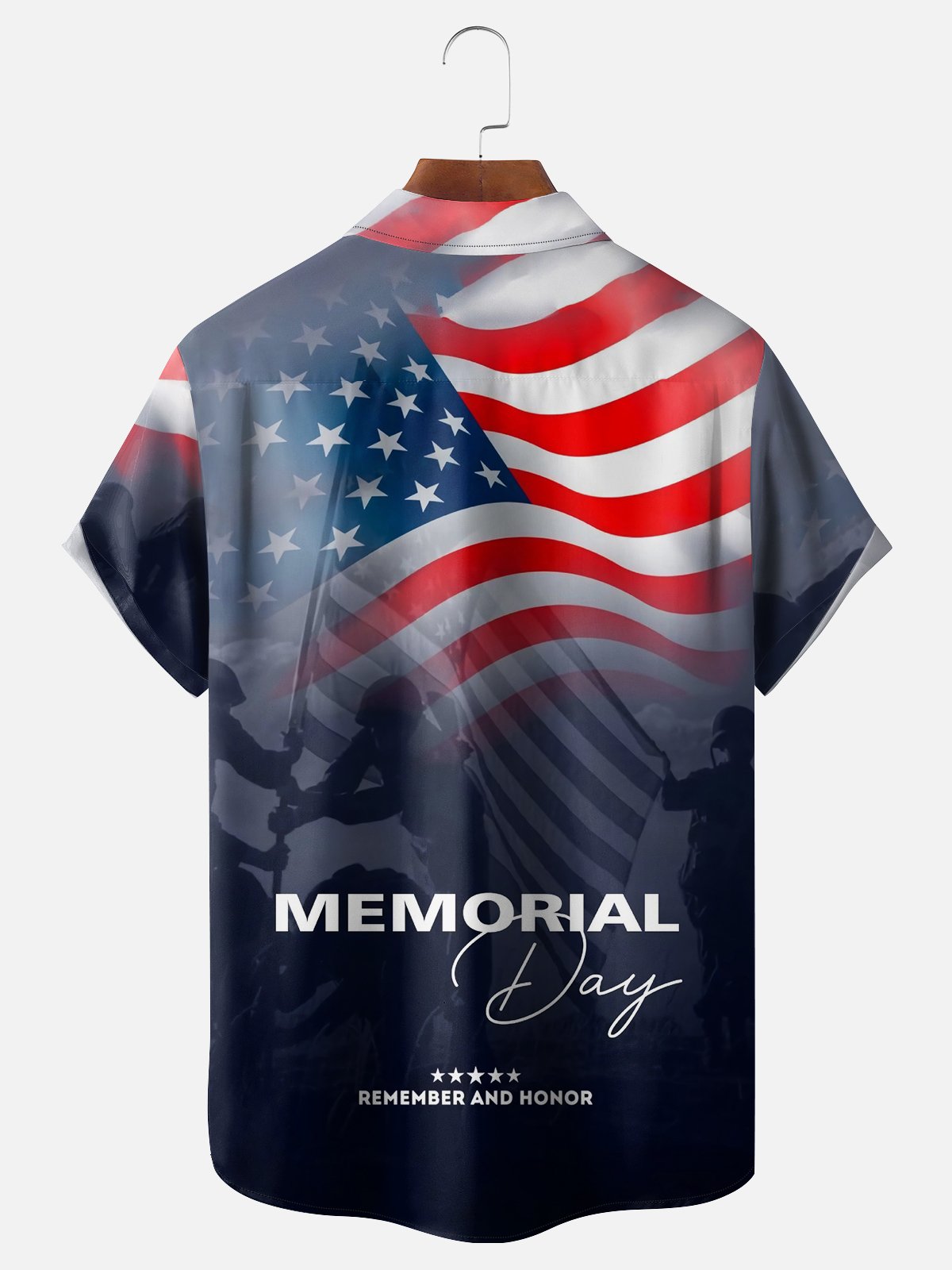 Tall Size Moisture-wicking Memorial Day American Flag Chest Pocket Casual Shirt