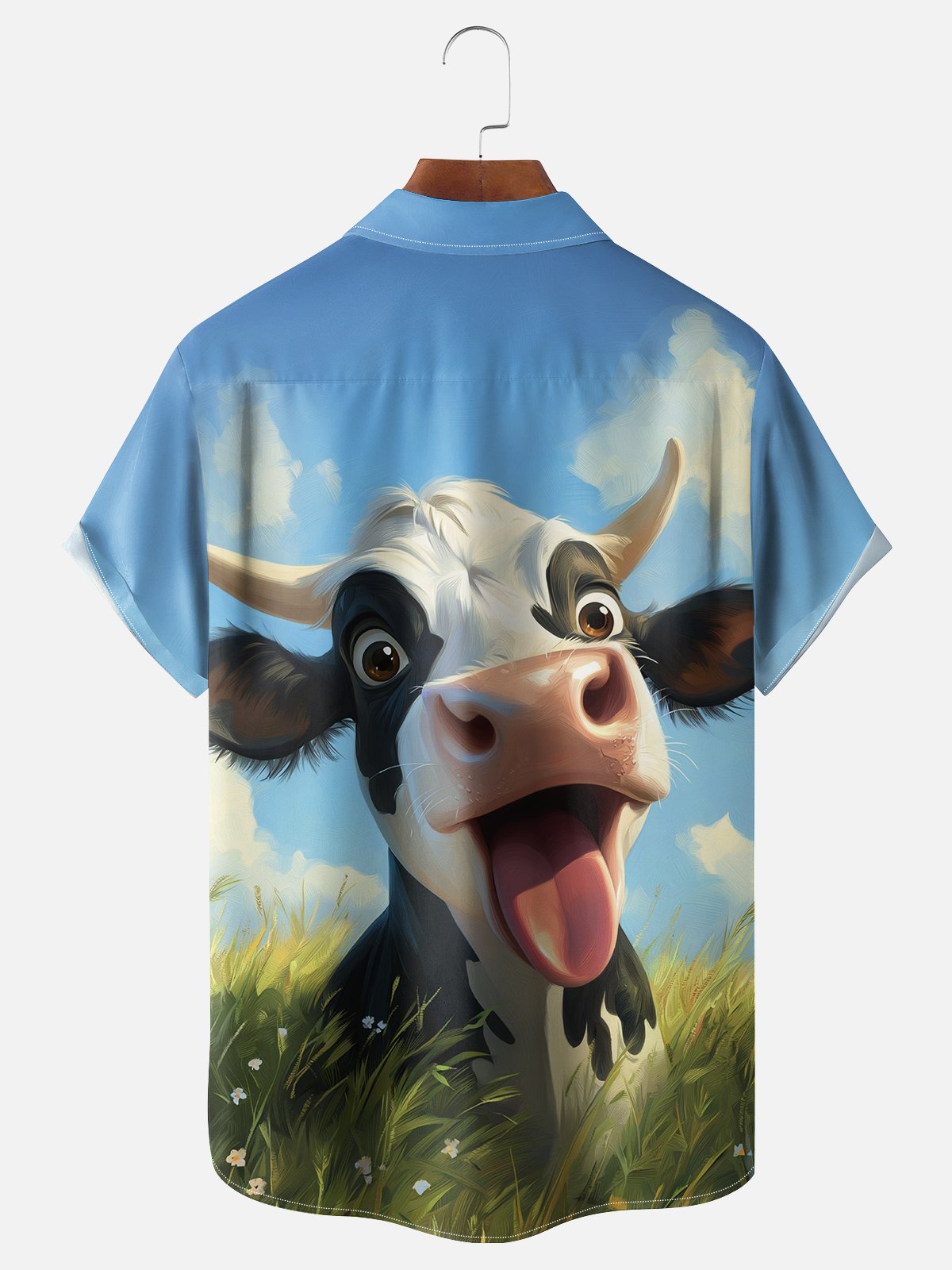 Moisture-wicking Cow Chest Pocket Casual Shirt